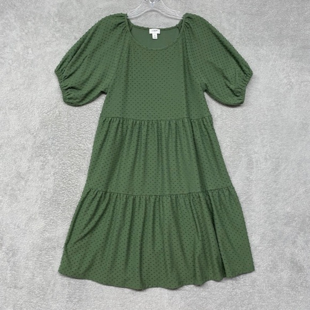 J.Crew Womens Dress Small‎ Green Swiss Dot Tiered Short Sleeve Casual Cottage